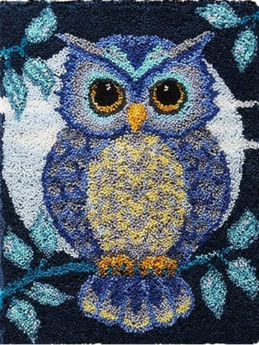 YOOTOM Tapis à nouer à faire soi-même, ensemble de tapis de broderie, coussins décoratifs bricolage, hibou modèle préimprimé, 50 x 38 cm
