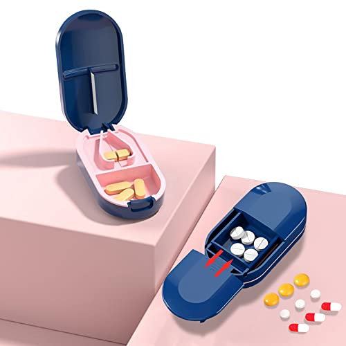 NIWISFOS Tablettenteiler Tablettenspalter Tablettenbox Pillendose Klein Pillenteiler Tabletten Pill Cutter Teiler Pillenteiler für Unterwegs mit Sicherheitsschild