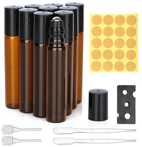 Ailvor 10 Stück Roll on flaschen für Ätherisches Öl,Braune Glas,10ml | Anti-UV Klein Nachfüllbar Leer für Öle, Duftstoff, Kosmetika, Massagen,Aromatherapie Gemische