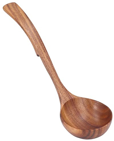 Holzkelle, Suppenkelle mit Langem Griff, Holzsuppen-Servierlöffel, Geschirr, Catering-Löffel, Küchen-Rührkelle Zum Mischen von Suppen, Verkostung, Umdrehen (großer Hakenlöffel)
