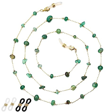 ERNAULO Glasses Chain for Women Eye Glasses Holders Around Neck Natural Crystal Eyeglasses Strap Sunglass Chains for Women EC-Green Aventurine