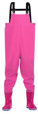 DeaAmyGline Regenhose Kinder Wathose mit Stiefeln, Matschhose Wasserdicht Regenlatzhose Ungefüttert Trägerhose Watthosen Schneehose Anglerhose Regenstiefel Regenhosen für Jungen Mädchen