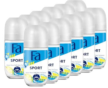 Fa Desodorante Roll-on Sport (12 x 50 ml) antitranspirante con hasta 48 horas de protección contra el sudor y el olor corporal, aroma fresco y vigorizante de cítricos verdes