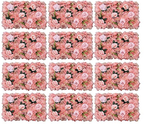 Akuoyiexemye 12-Stücke Künstliche Blumenwand Panel 60×40cm, DIY Seidenblumen Kunstblumen für Hochzeit Dekor Party Hintergrund, Rose+Dahlie+Blatt (A)