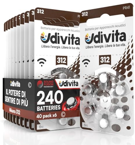 240 Pile Per Apparecchi Acustici Udivita Misura 312 Batterie Zinco Aria - 40 Blister da 6 Pile