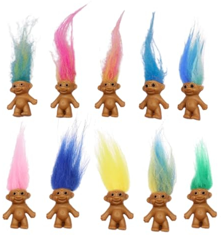 RDNKVB Bezaubernde Sammlung niedlicher Kleiner Kerle,10 Stück Mini-Troll-Puppen, PVC-Vintage-Trolle, Glückspuppe, Mini-Actionfiguren, 3 cm, Schulprojekt, Kunsthandwerk, Partygeschenke