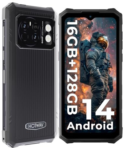 HOTWAV Cyber 13 utomhus mobiltelefon, 16 GB+128 GB/1TB TF robust smartphone, Android 14, 10800 mAh batteri, 64 MP + 16 MP kamera/6,6 tum HD+/dubbelt SIM 4G/Octa Core/WLAN 5G/NFC/ansiktsigenkänning
