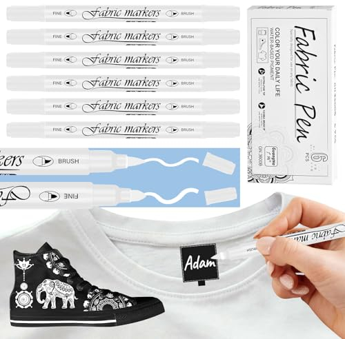Weiß Textilstifte Waschmaschinenfest 6 Stk, Stoffmalstifte Waschfest Textilmarker Waschmaschinenfest, Stoff Stifte Waschfest Weiß Dual Tip Permanent Marker für Hut T-Shirts Taschen zum Bemalen