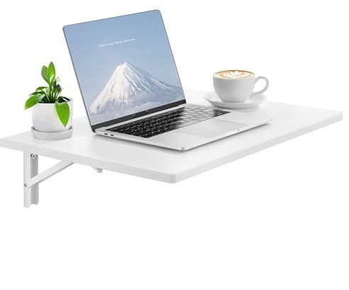 VEVOR Väggmonterat fällbord, 60 cm x 40 cm väggmonterat klaffbord, flytande skrivbord med järnfäste, fällbart skrivbord för små utrymmen, hemmakontor, matsal, tvättstuga, kök, bar, vit
