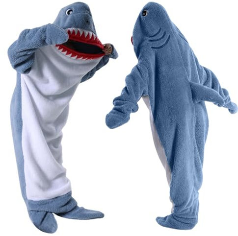 Hengrongshen Shark Blanket, Hergestellt aus Superweichem, Bequemem Flanell Hai Decke zum Anziehen Hai Overall, Hai Deckenkapuzenpullover, Hai Schlafsack Tragbare Decke für Erwachsene und Kinder