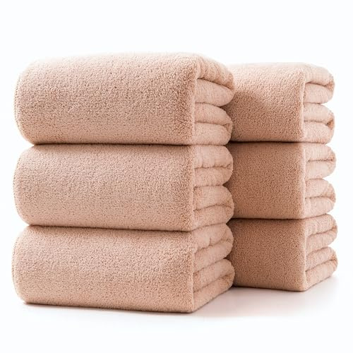 Lumimi Towels - Juego de 6 toallas de baño de microfibra súper suave para salón, gimnasio, yoga, viajes, muy absorbentes, ligeras, de secado rápido y duraderas, 55 pulgadas de largo x 27 pulgadas de