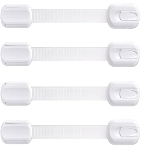 BooBoo Baby 4 Pack Child Proof Refrigerator and Fridge Door Locks | For Cabinet Drawers, Dishwasher, Garbage Trash Can and Cupboards with Adhesive Locks, Easy Installation No Tools Needed