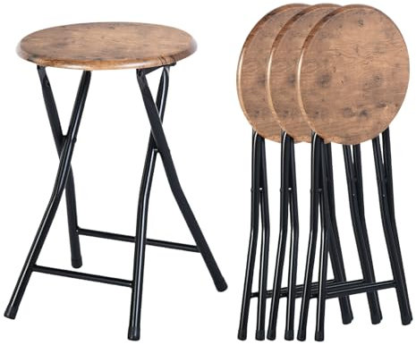 ZZINOKE Set Di 4 Sgabello Pieghevole,Sgabello Cucina, Nessun Montaggio Richiesto,Sgabello Pieghevole Portatile,30×30×46 cm, Adatto per Cucina,Bistrot,Giardino e Esterni (Marrone Vintage e Nero)