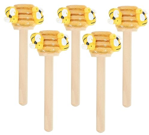 HOLIDYOYO 5pcs Honey Dipper with Bee and Fake Honey Decor for Bee Festival Table and Tiered Tray Decor for Spring Summer Farmhouse Kitchen Display