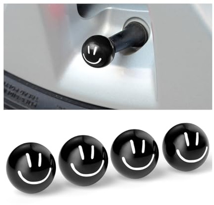 CGEAMDY 4 Stücke Reifen Rad Ventilkappen, Ventilkappen Mit Dichtung Für Stabilen Reifendruck, Ventilkappen Auto Intelligente Reifenmarkierung, Reifen Staubschutzkappen Für Autos(Schwarzer Smiley)