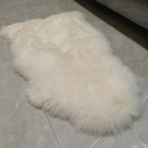 Kopal Sheepskin Rug 2.1x3.2 ft Genuine Australian Lambskin Area Rug for Bedroom Living Room Kid's Room, Super Soft and Fluffy, Single Pelt - White/Ivory