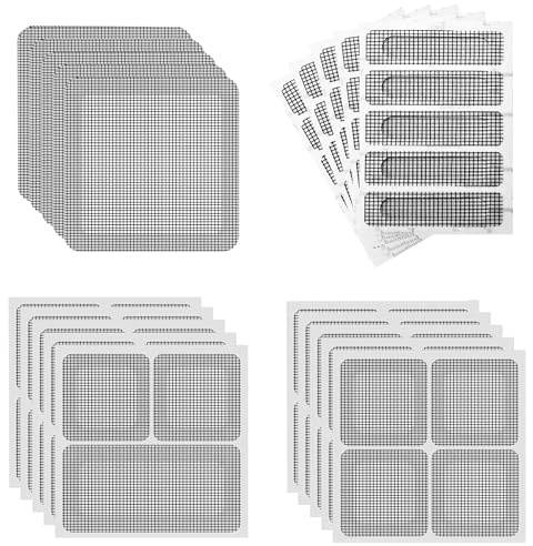 65pcs Nastro Ripara Zanzariere in 4 Dimensioni, Ripara Zanzariere Adesivo Invisibile, Adesivo Nastro Zanzariera Ripara per Protezione Dagli Insetti, Finestre e Porte, Nero