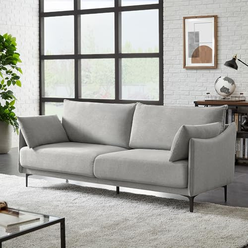 Sicaan Canapé 3 Places Industriel Sasha en Tissu Gris Clair – Canapé Droit Rectiligne Élégant et Robuste – Sofa Confortable Style Urbain Chic pour Salon, Appartement ou Loft – 203 x 85 x 86 cm