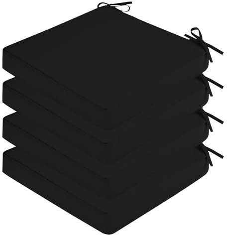 Sitzkissen aus Memory-Schaum, wasserdicht, für Terrassenmöbel, Sitzkissen mit verstellbaren Bändern, Schwarz, quadratische Ecken, Terrassenstühle, 50,8 x 50,8 x 5,1 cm, 4 Stück