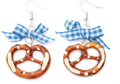 Miniblings Brezel Oktoberfest Wiesn Breze Brezn Schleife kariert versilbert | Ohrschmuck, sorgfältig in Berlin gefertigt, ein Stück mit Persönlichkeit