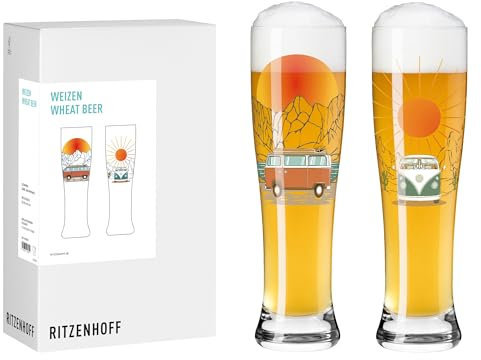 RITZENHOFF 8093002 - Vaso de cerveza de trigo (500 ml, 2 unidades, serie Wanderlust, con diseño de furgoneta), multicolor
