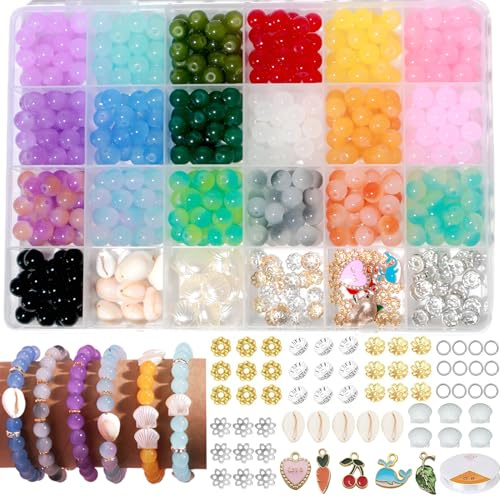 BLAESIFF 500 Stück Glasperlen für Armbänder, 20 Farben 8mm Bunte perlen Runde Edelsteine Perlen Schmucksteine mit Loch für die Herstellung Schmuckherstellung, DIY Handwerk Geschenk