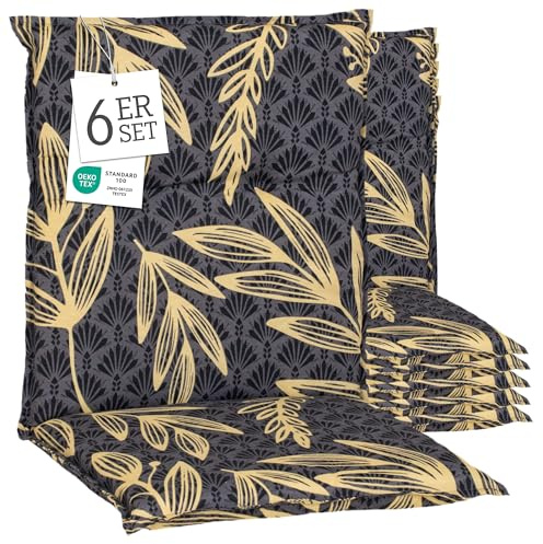 Beo® Barcelona Niedriglehner Gartenstuhlauflagen 6er Set | Waschbar & Atmungsaktiv | UV-beständige Sitzkissen Outdoor | Made in EU | Öko-Tex Standard | 6cm Polsterung
