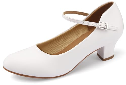 Linodes Economy PU Leather Ankle Strap Character Shoe 2'' Ballroom Dance Shoes Rubber Sole for Women-White-7M