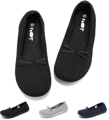 Merdoo Ballerinas Damen Barfußschuhe Slip On Barfuss Ballerina Schuhe Damen Elegant Flache Schuhe Hausschuhe Sommerschuhe für Frauen Walkingschuhe Loafer Slipper Leicht Bequem Weich Schwarz 40EU