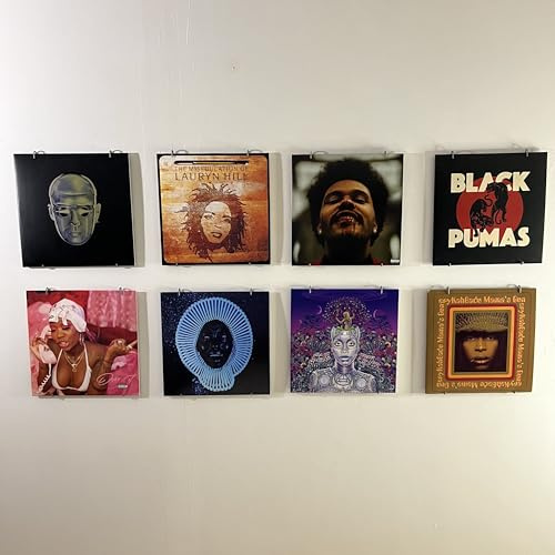 Générique Vinylis – 8 Supports Muraux Vinyle 33 Tours | Accroche et Présentoir pour Pochettes | Cadres Déco Pochette Disque | Rangement et Porte Vinyle Design en Métal Noir