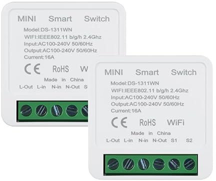 Naigebrol 2PACK WiFi MINI Smart Light Switch，Neutral wire required，DIY Home Automation，Works Alexa/Google，16A 4000W High-Power 2 Way，Voice/Remote Control，Universal light-Controlled Circuit Breaker