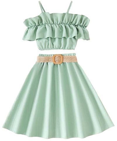 Abbigliamento Sportivo per Bambina,Completo Estivo Bambina Vestiti Coordinati Pantaloni Casual Larghi con Volant Tutina Neonato Eleganti Set Taglie da 6 a 14 Anni