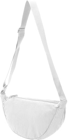 Fjquamitix Borsa a tracolla in velluto a coste a mezzaluna per donne e uomini, borsa a tracolla leggera da viaggio, bianco, 13.4(L)*4.3(W)*6.7(H)