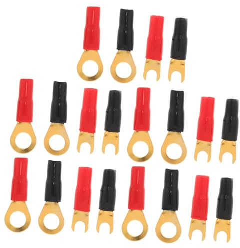 Insulated Copper Wire Terminals 8ga Ring Fork Connectors for Car Audio | 20pcs Pack, Rubber Insulation, Stable Current Transfer, DIY and Professional Electronic Device Links