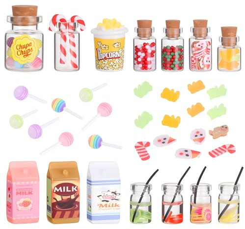 Wichtel Zubehör, 14 Stück Miniatur Weihnachten Süßigkeiten und Trinken Set, Puppenhaus Zubehör Mit Lolli Gummibärchen, Mini 1:12 Süßigkeitenstände für Wichteltür Puppenhaus Deko