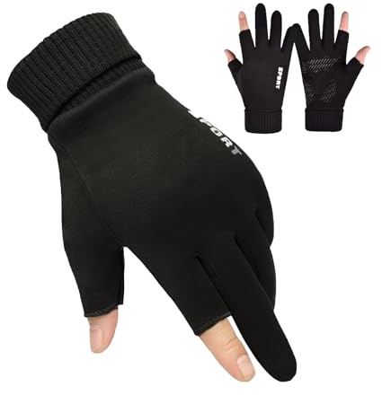 Fjquamitix Guanti senza dita per uomo e donna, guanti termici touchscreen, con palmo antiscivolo, fodera imbottita in velluto, pollice e indice aperti per digitare, fotografia, corsa, inverno