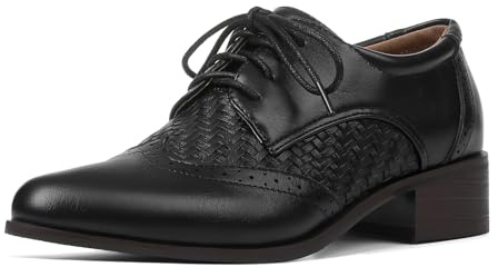 Womens Oxford Shoes Wingtip Black Dress Shoes Lace Up Brogues Leather Formal Business Casual Saddle Shoes