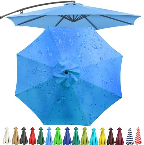 Anti-UV Market Umbrella Canopy Cover, 8 Ribs Umbrella Cloth, Waterproof Outdoor Parasol Top Replacement Cover for Patio Garden Yard Pool Backyard(Azure, 3-m(10ft))