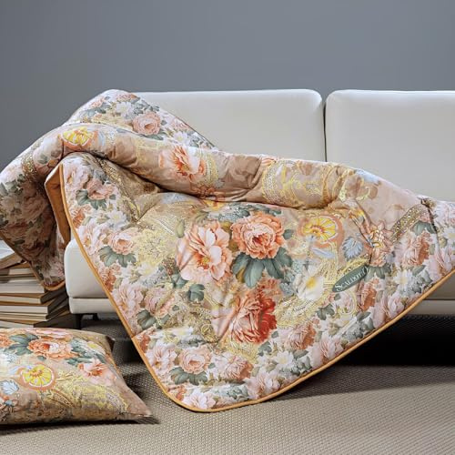 Caleffi Manta de invierno Flora Oro, 130 x 170 cm, 100% algodón, acolchada 250 g/m²
