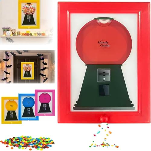 Candy Dispenser Picture Frame, Gumball Machine, Vintage Hanging Candy Machine Art, Wall Mounted Candies Dispensers Kitchen for Candies, Nuts, Dog Cat Treats,Holiday Gifts (Red)