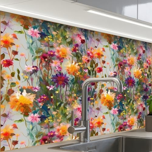 KitchenYeah© Paraschizzi Cucina Adesivo Pannello Parete Paraspruzzi | 60x80 cm - Rivestimento Estivo - Colorato - Motivo - Fiori