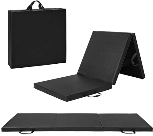 Foldable Gymnastics Mat 180×60×4cm – Soft Foam Non-Slip Exercise Mat with Carry Handles, Portable Yoga Mat for Tumbling, Pilates, Stretching, Aerobics & Home Fitness (Black, 180×60×4cm)