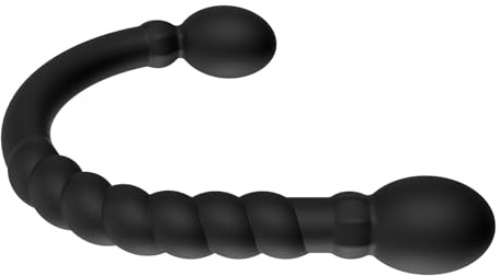 Godemiché double extrémité en silicone avec harnais sans bretelles, plug anal flexible pour couples lesbiens, stimulation du point G et de la prostate, jouet sexuel pour plaisir partagé (Noir)