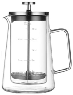 SOUNAY Cafetera De Prensa Francesa 650ml Vidrio Borosilicato Resistente Al Calor Triple Filtro Acero Inoxidable Portátil Para Hogar Camping Café Té Chocolate Leche (650ml)