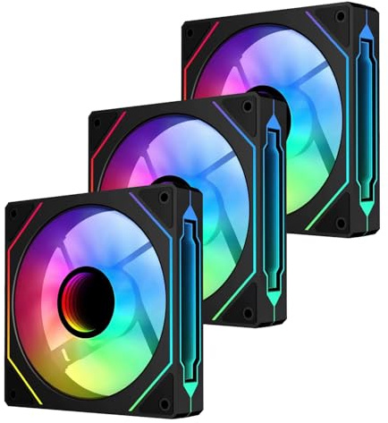 QUMOX 120mm PC front fan, Infinite Mirror Design Case Fans with PWM Control & ARGB Effect, Hydraulic Bearing for Low-Noise Operation (3 packs)- Exhaust fan