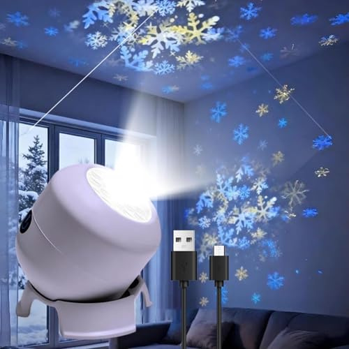 Proiettore LED dinamico rotante, 360°, luce notturna oceano/fiocco di neve, ricaricabile USB, dimmerabile, proiettore per bambini per camera da letto, meditazione, relax, regali per tutte le età