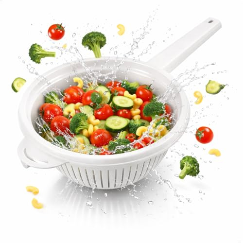 Passoire à manche en plastique avec poignée - Passoire de cuisine - Passoire à main - Passoire à main - Passoire à blanchiment - Ustensile de cuisine - Passoire à salade - Passoire pointue empilable