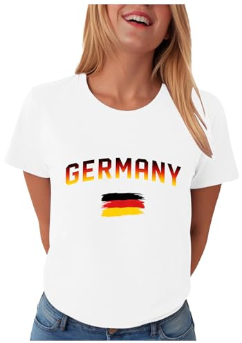 Deutschland Trikot Damen Damen T Shirt Deutschland Tshirt Wm Fussball 2026 Trainingsshirt Lockeres Lässiges Oberteil für Frauen Im mit Rundhalsausschnitt und Deutscher Flaggen-Aufdruck Laufshirt