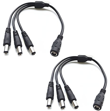 DZYDZR 2 Pezzi 30cm Y Splitter Cavo di Alimentazione 1 Femmina a 3 Maschio, 2,1mm x 5,5mm DC Jack Filo di Rame 22AWG per Adattatore di Potenza, LED, Fotocamera CCTV e altro ancora