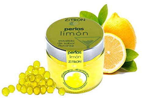 Zitronen-Cocktail-Perlen. Fruchtkonzentrat in Perlen für Cocktail / Dekoration / Tapas / Salate / Weihnachten / Getränke. Hochwertige Zitronenkugeln. Glas von 180gr, 160-180 Kugeln.